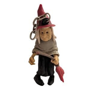 Vintage Halloween Witch with Broom Keychain